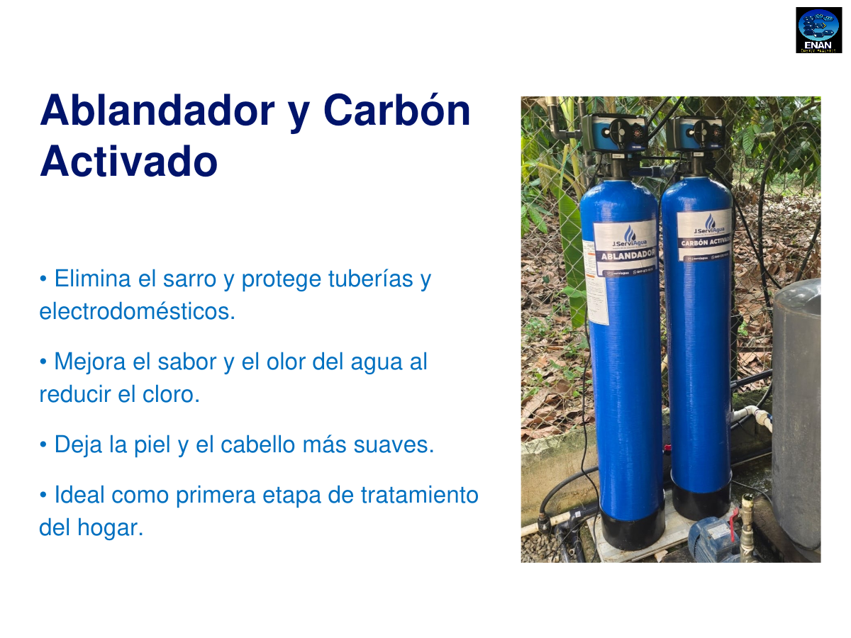 Página del catálogo sobre ablandador y carbón activado